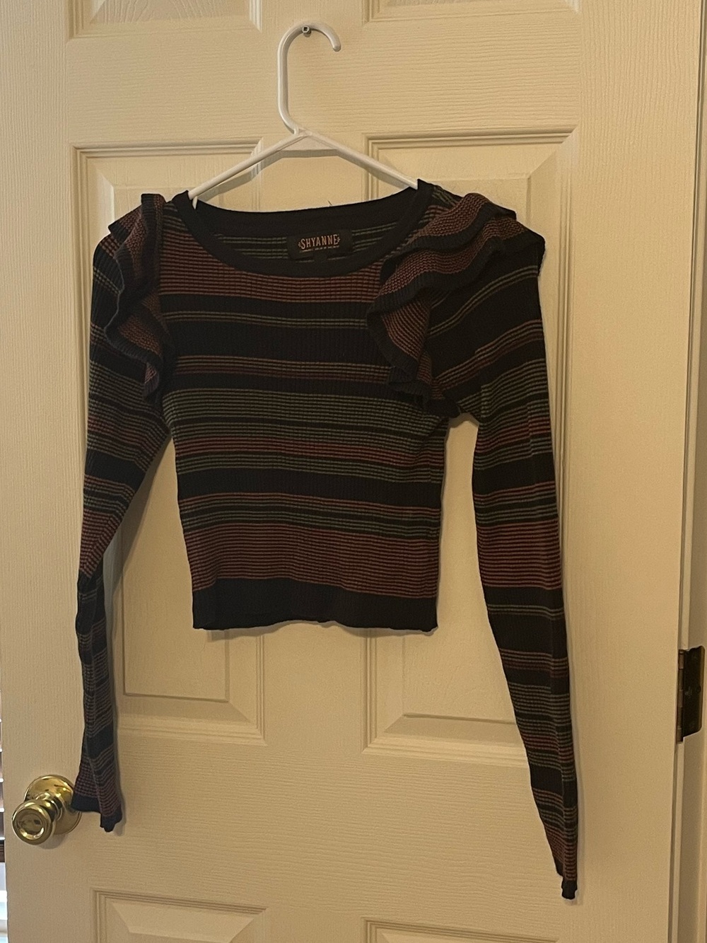 Shyanne Striped Long-Sleeve Ribbed Crop Top - Black, Brown, Green